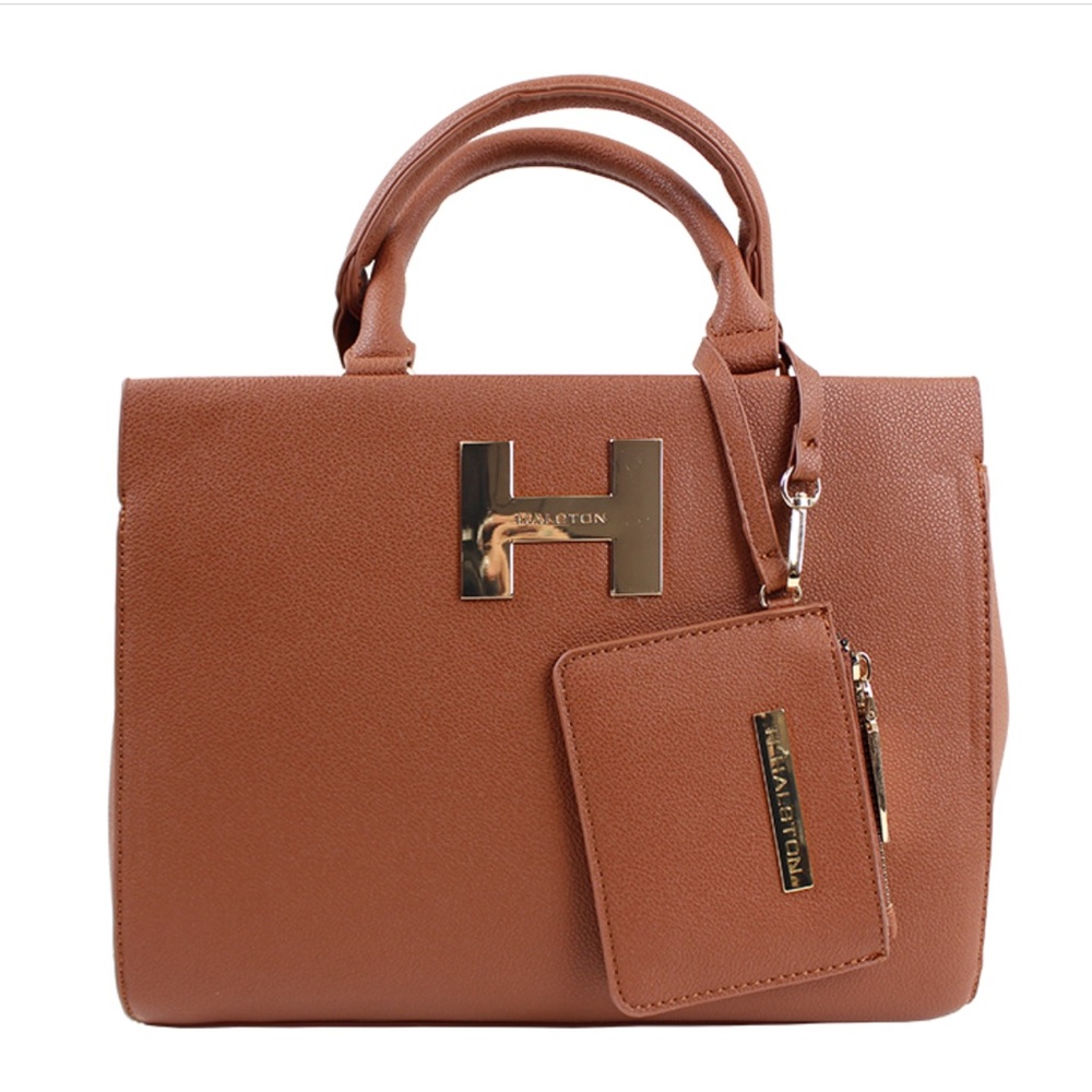 NWT H by‎ Halston Gina Pebble Faux Leather Satchel with Matching Wallet & Strap
